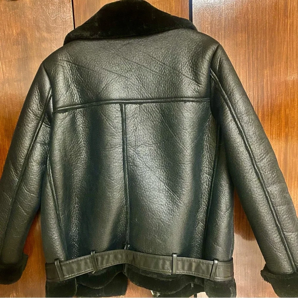 Black Shearling Women's Jacket - Picture 3 of 4